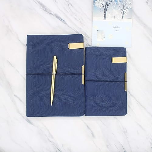 Miniatura 4 de Wonderpool - Diario de piel con forro de papel y bolígrafo, rellenable, 6 argollas, páginas a rayas, cubierta vintage para la oficina, viajes,