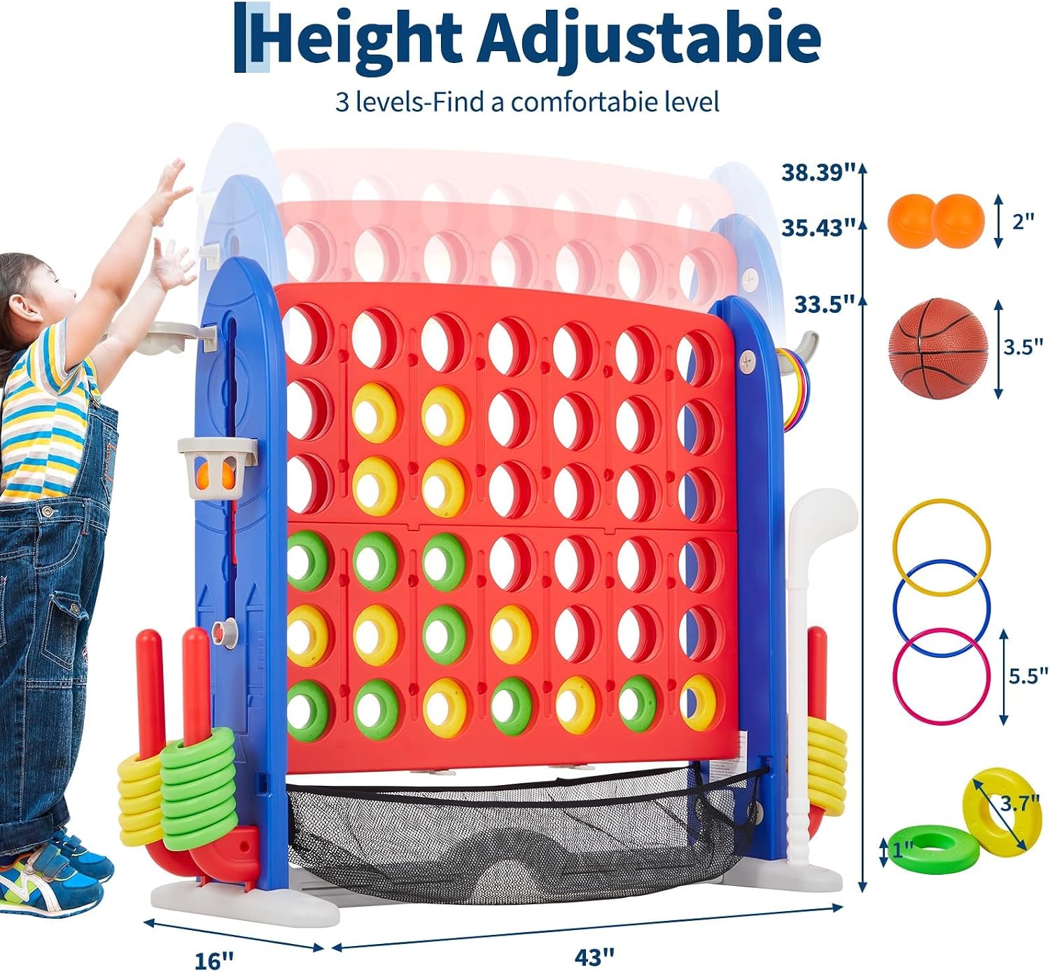 4 in a Row Tabletop Game, 3.6 Ft 4 to Score Game for Kids & Adults, Indoor/Outdoor Family Yard, Portable Giant 4 Row Game with Carrying Bag for Home, Picnic & Travel, 4-in-1 Version
