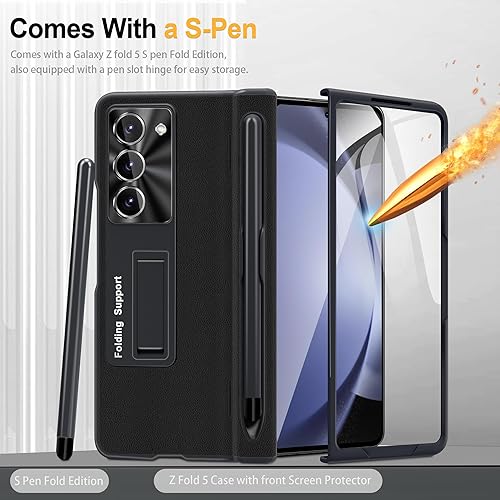 Miniatura 5 de Fingic Funda para Samsung Galaxy Z Fold 5 con S Pen y protector de pantalla integrado y soporte para bolígrafo S Protección de bisagra de grado