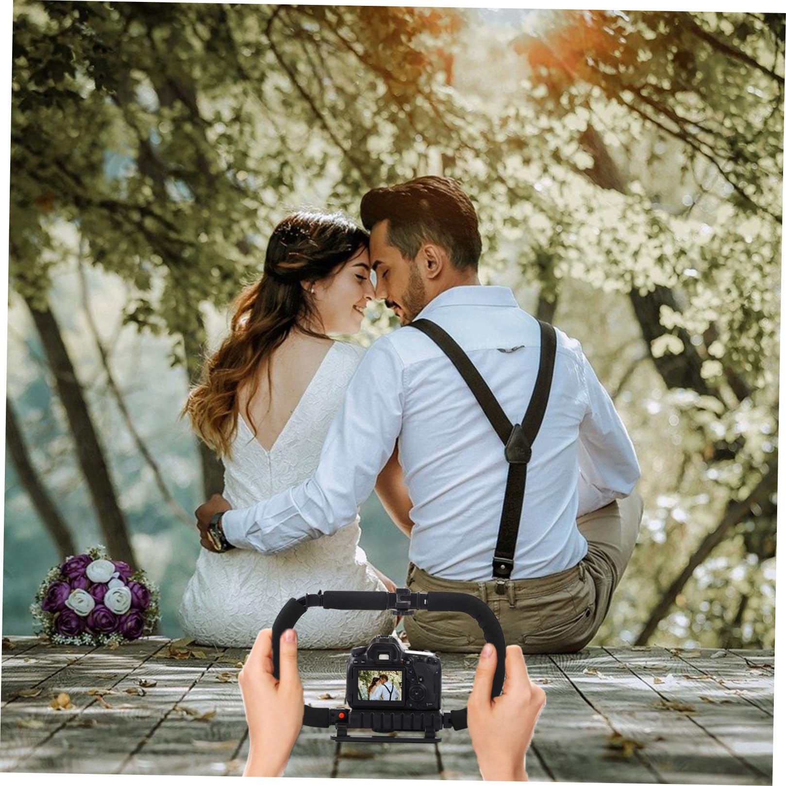 SECFOU Stabilizzatore per Fotocamera Portatile Nero Impugnatura in Spugna Anti-affaticamento e 3 Porte Hot Shoe, Supporto Vite da 1/4 Pollice per Smartphone e Videocamere Dv