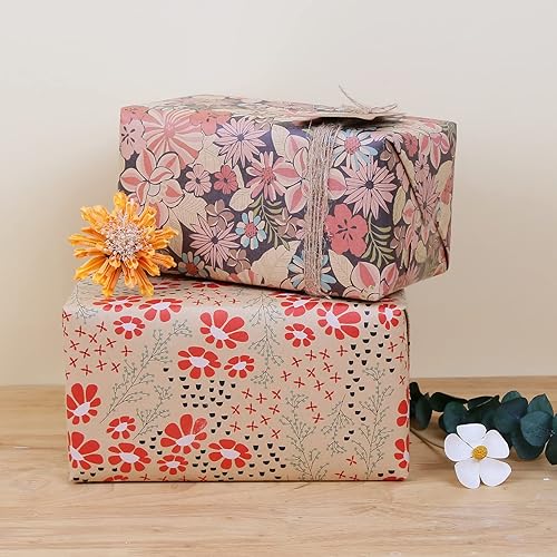 Miniatura 5 de Aimyoo Rollo de papel de regalo floral de kraft jumbo, papel de regalo para todas las ocasiones con flores para boda, despedida de soltera,