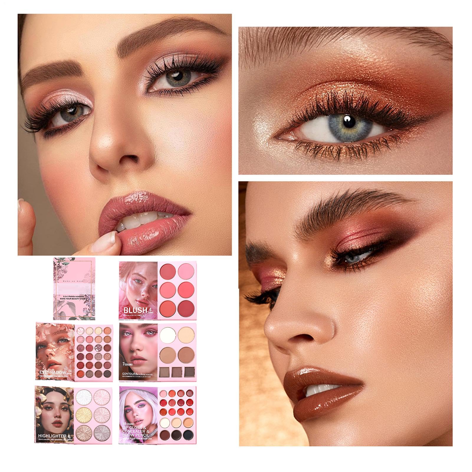Palette per il Trucco - Illuminante a 6 Colori,Palette di Ombretti in Stile Libro con 24 Colori,Per il Trucco, gli Appuntamenti, i Viaggi, la Bellezza, le Feste, l'Uso Quotidiano e Palcoscenico