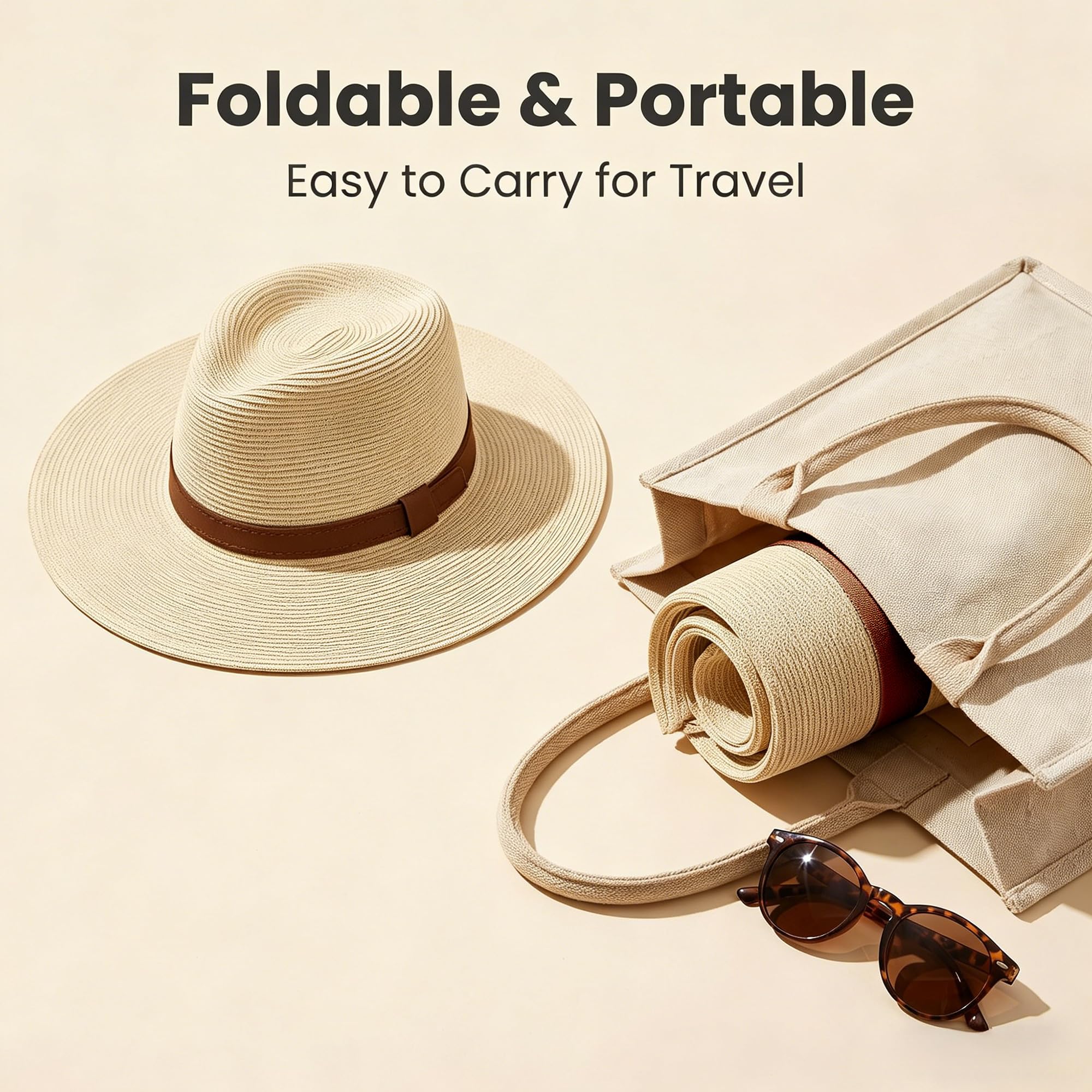 Wildarms Sombrero Panamá de Verano Unisex, Sombrero de Paja ala Ancha UPF 50 Plegable y Transpirable para Mujer y Hombre
