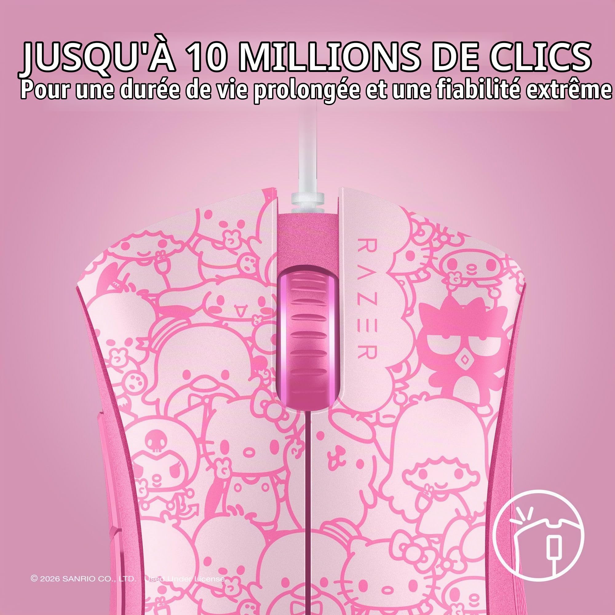 Razer DeathAdder Essential Souris de Jeu - Capteur Optique 6400 DPI - 5 Boutons programmables - Commutateurs mécaniques - Poignées latérales en Caoutchouc - Hello Kitty and Friends Edition