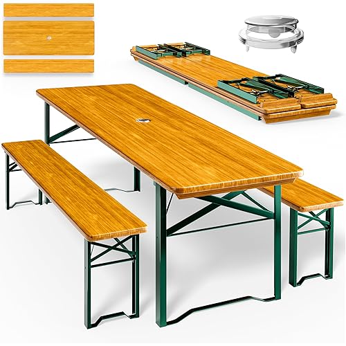 Casaria® Ensemble Table et bancs en Bois de Brasserie 170x46x75cm