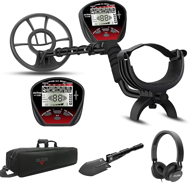 DR.ÖTEK Lightweight Metal Detector Kit for Adults and Kids,Pinpointer Function,Bigger Outdoor Waterproof Coil,Backlit LCD, Set includes Accessories Digger Tool, Carry Bag and Headphones
