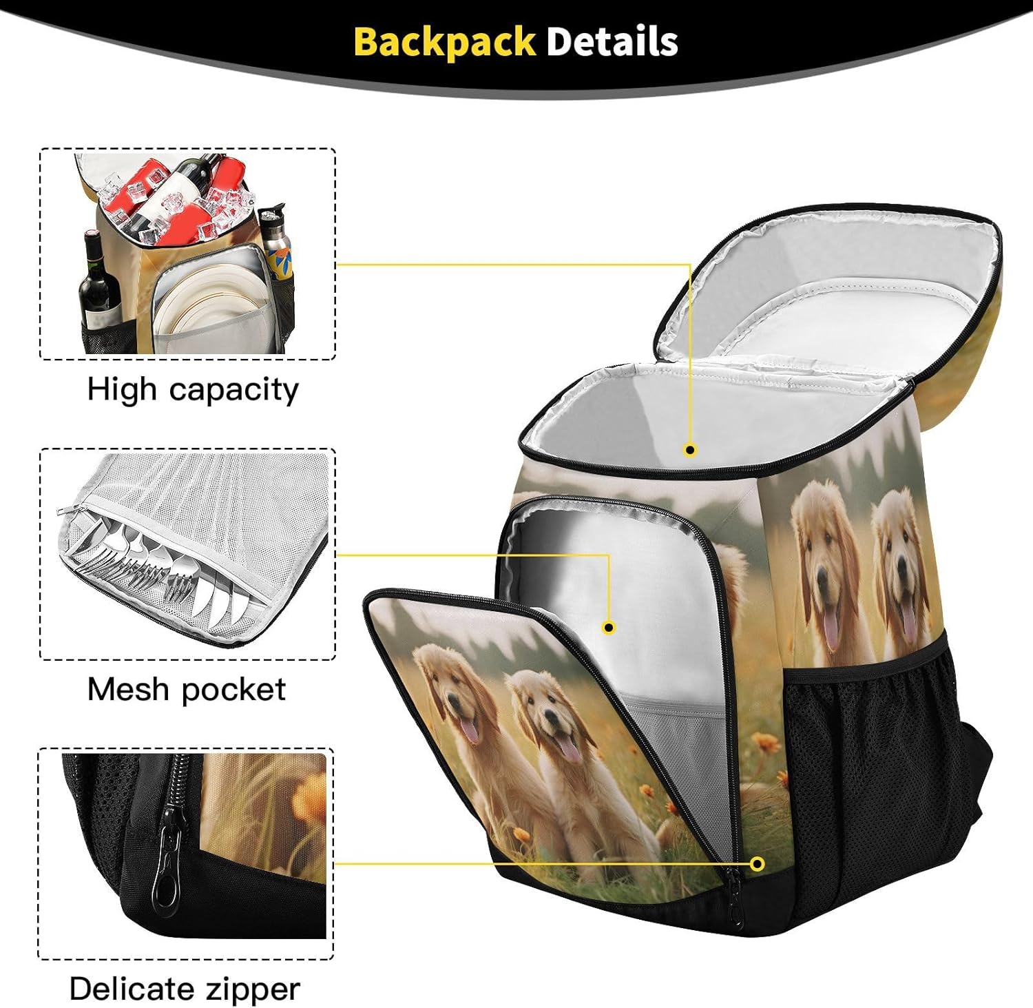 Cute Dogs Cooler Backpack 36 Cans Leakproof Waterproof Backpack Cooler Bag Beach Accessories Travel Camping Fishing Backpack for Women Men
