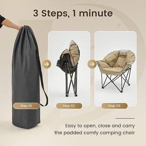 Miniatura 5 de Silla de campamento acolchada de gran tamaño para adultos, silla de césped acolchada portátil, capacidad de peso de 450 libras, silla plegable de