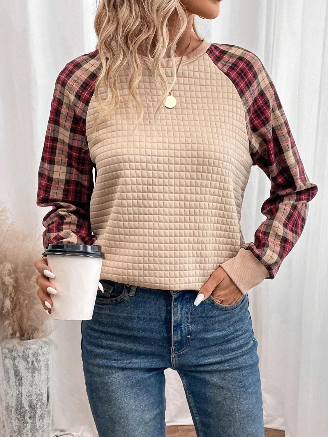 SOLY HUX Women's Plaid Sweatshirt Long Sleeve Crew Neck Casual Pullover Fall Tops - Image 5