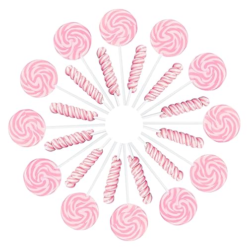 Miniatura 3 de Piruletas rosadas con forma de remolino y retorcido, 24 ventosas envueltas individualmente