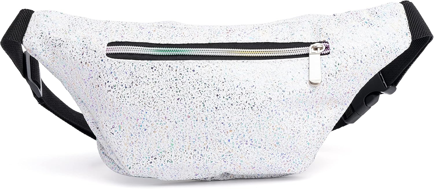 Holographic 80s 90S Rave White Gravel Fanny Pack for festival women, Girl Cute Fashion Waist Bag Belt Bags-White Gravel - Image 3