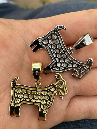 Vista 6 de HarlemBling Plata de ley 925 maciza, acabado natural o oro de 14 quilates, colgante de cabra hip hop totalmente helado, 1.5 pulgadas, ideal