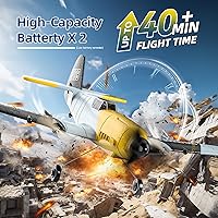 Vista 3 de DEERC Avión RC BF-109 de 3 canales con control remoto, avión de combate de juguete con estabilizador de giro de 6 ejes de 2.4GHz, avión a control