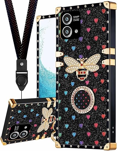 Miniatura 7 de Loheckle Funda para Moto One 5G ACE (también para One 5G UW ACE) para mujer, fundas cuadradas de diseño con soporte para anillo y cordón, elegante