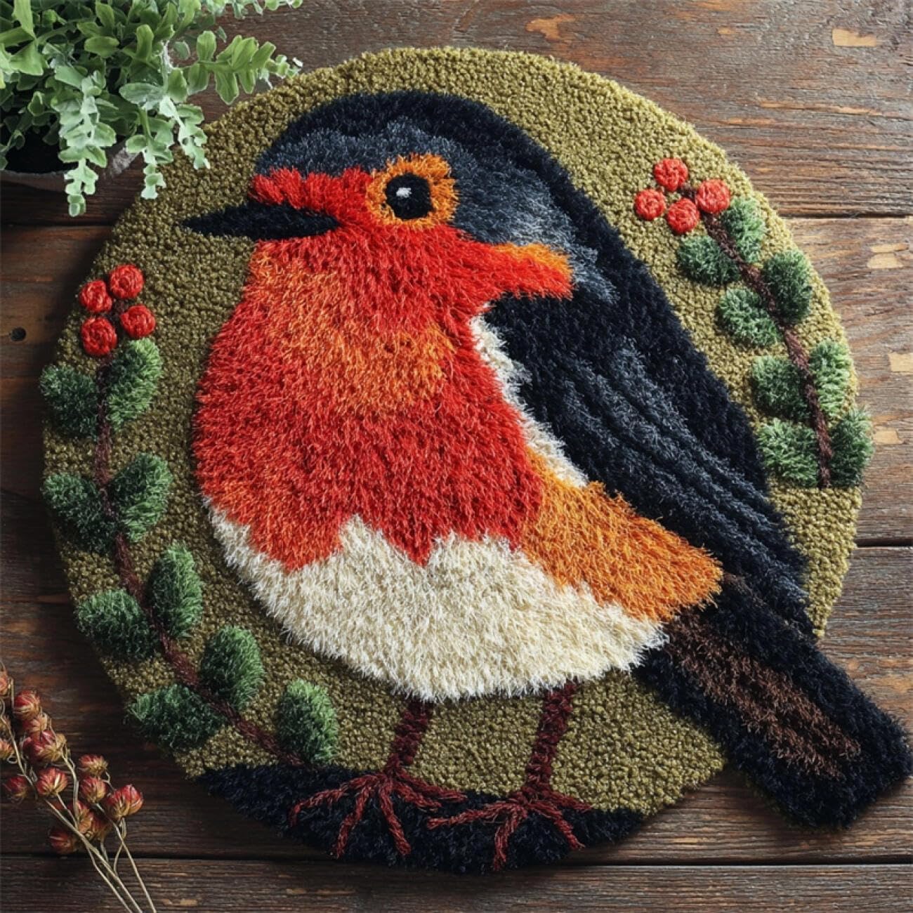Kitquiver Rug Making Kit for Adults Cartoon Bird 60x60cm