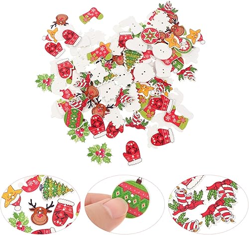 Miniatura 5 de 100 botones de madera de Navidad, botones de Navidad mixtos para manualidades con 2 agujeros, árbol de Navidad, reno, sombrero de Papá Noel, botón