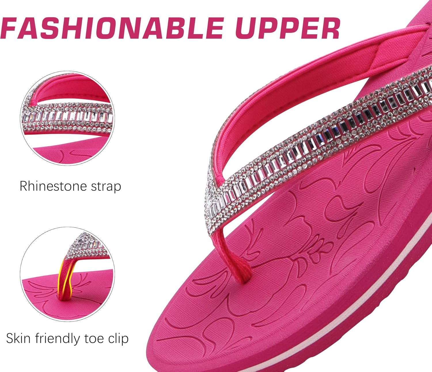 ONCAI Women's Flip Flops with Rhinestone, Arch Support Yoga Mat Comfort Walking Summer Beach Thong Sandals with Plantar Fasciitis Rubber Soles US Size 5-11 - Image 4