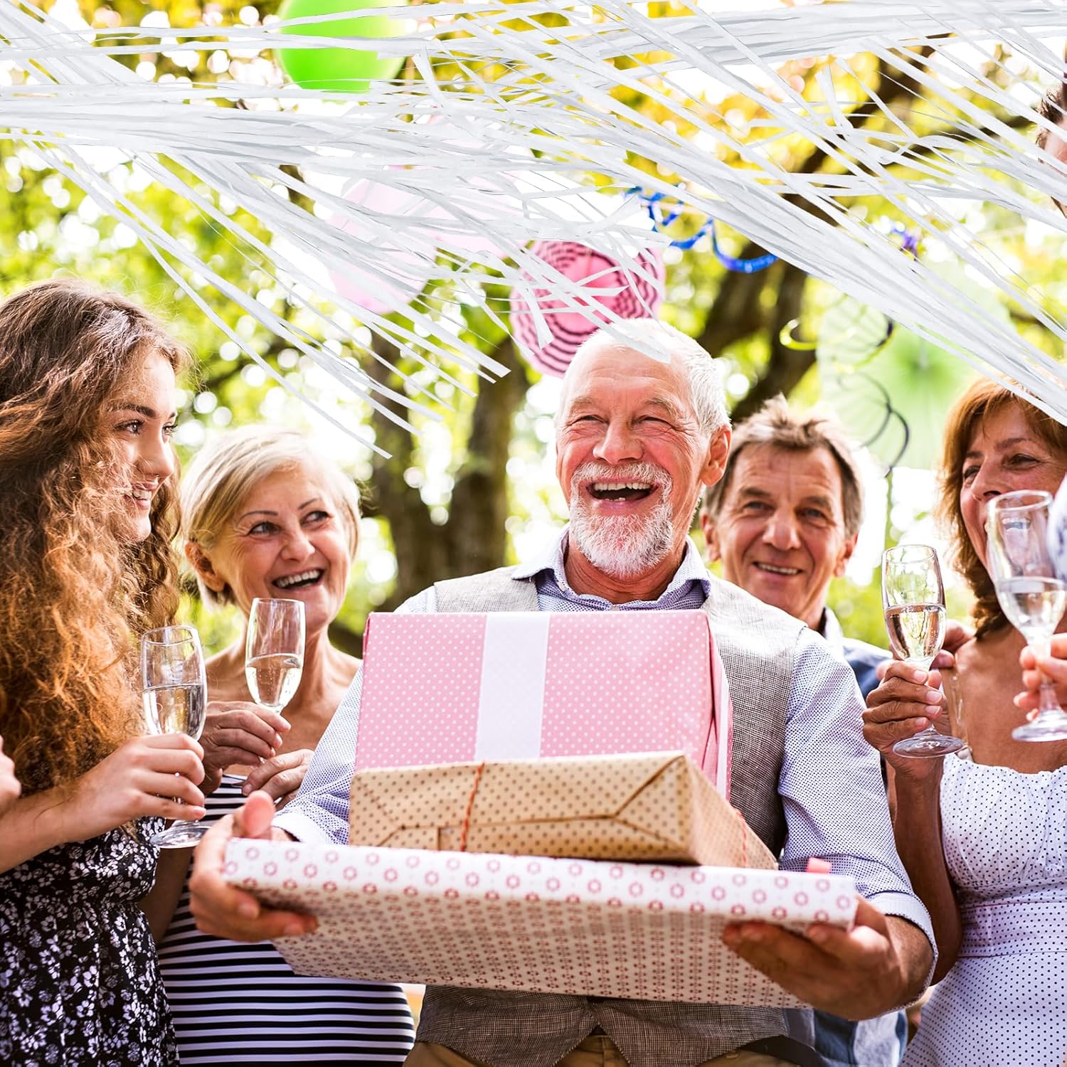 Poen 150 Pcs Streamers Poppers - Hand Throw Streamers No Mess Confetti Poppers Paper Cracker for New Year, Birthday, Wedding, Party Celebrations(White)