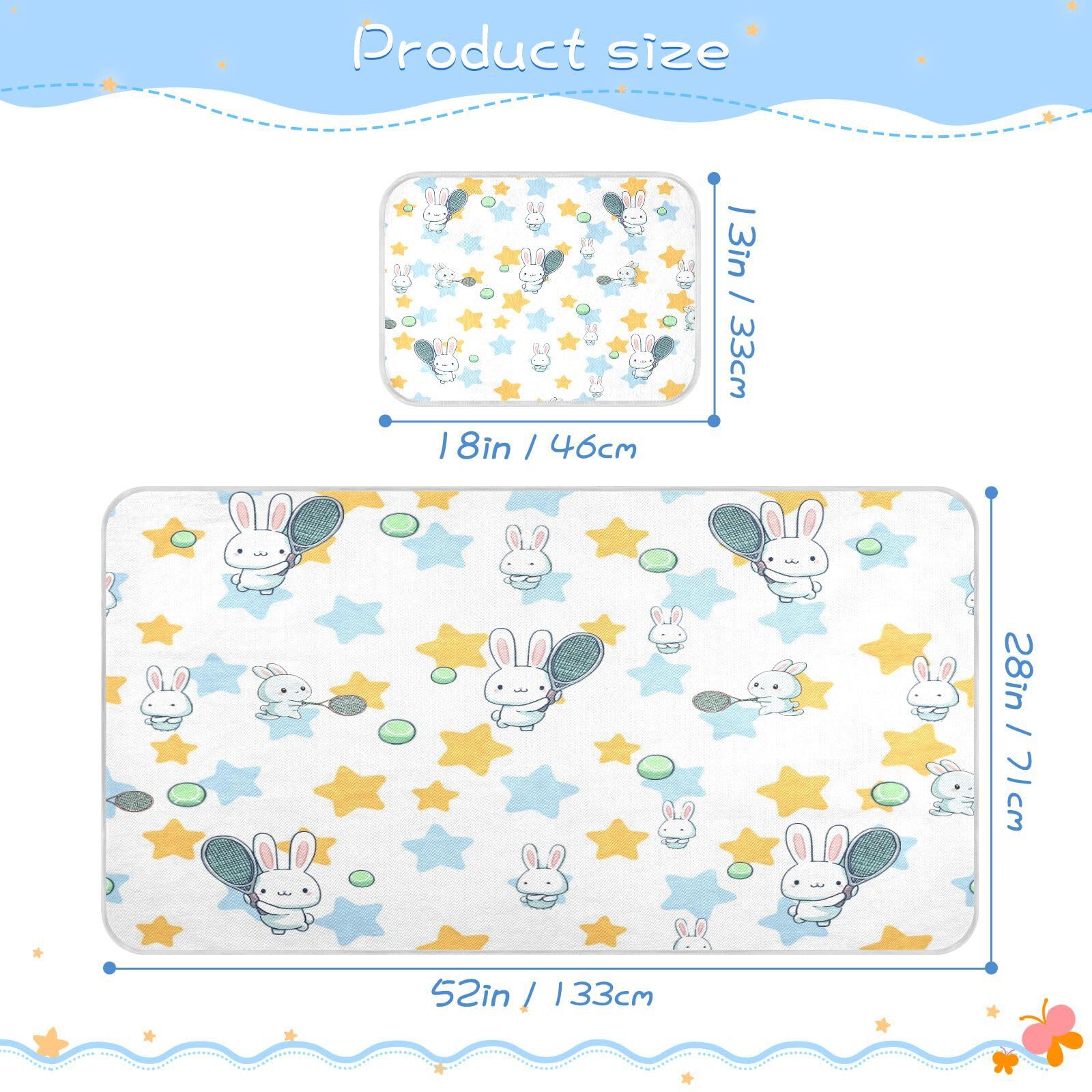 Bolaz Summer Sleeping Bed Pad, Bunny and Tennis Cooling Mattress Set Breathable Bed Mat Ice Silk Mat + Pillow Cover for Toddler Boys Girls