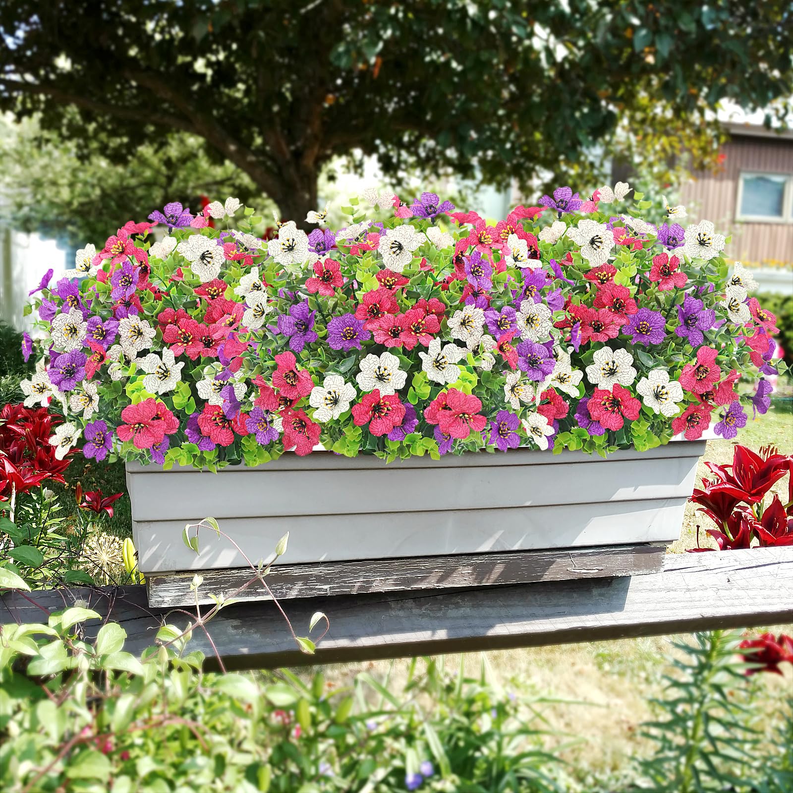Yueshop Künstliche Blumen, UV-beständig, künstliche Pflanzen, Blumen, realistische Kunstplastik, Frühlingsblumen, Großpackung für den Innen- und Außenbereich, für Zuhause, Garten, Veranda, Bauernhaus