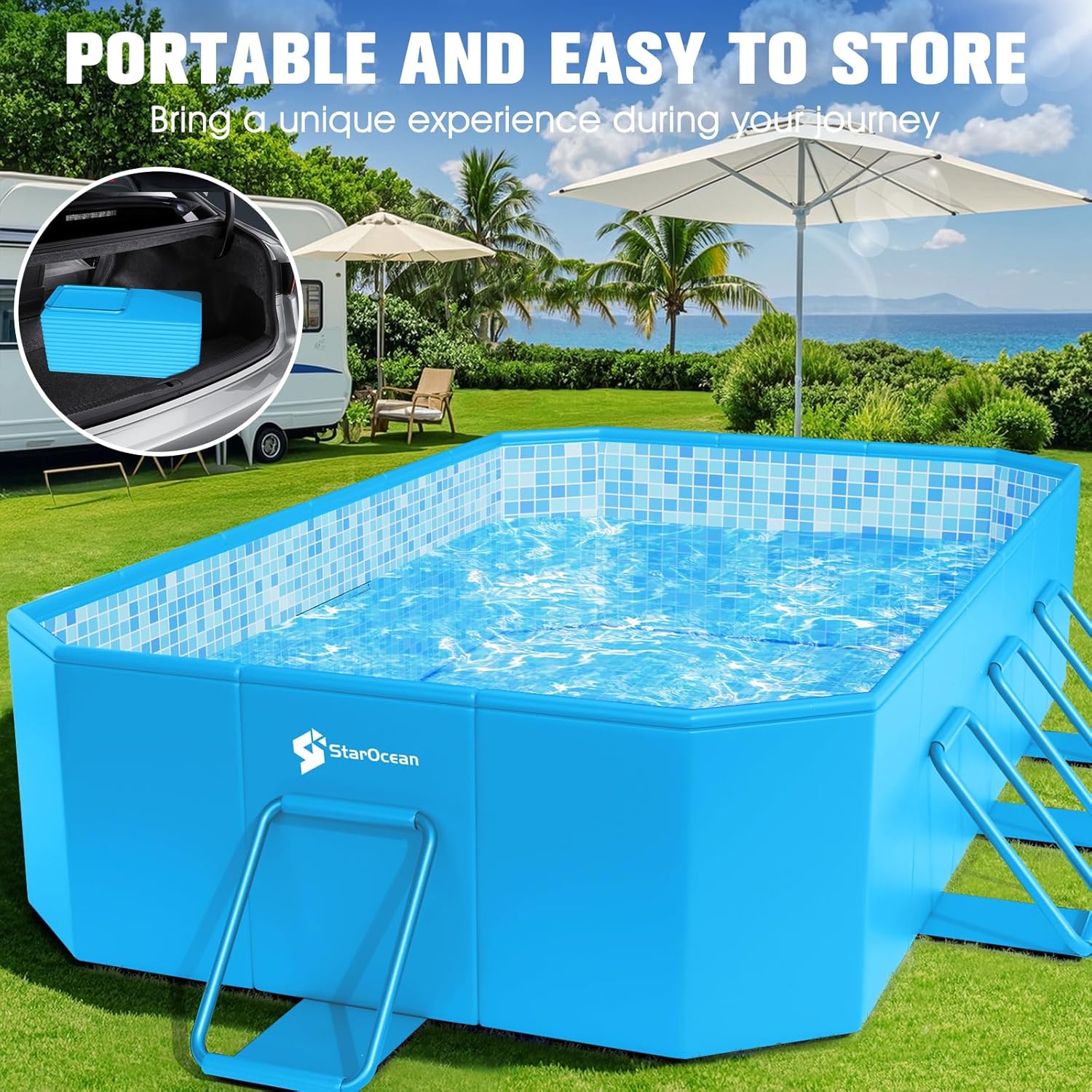 StarOcean 2026 Foldable Pool, Large Non-Inflatable Swimming Pool for Kids,Adult Collapsible Pools Hard Plastic Shell, Oversized Thickened,Portable Folding Kids Pools for Backyard 90"x50"x20"-LightBlue