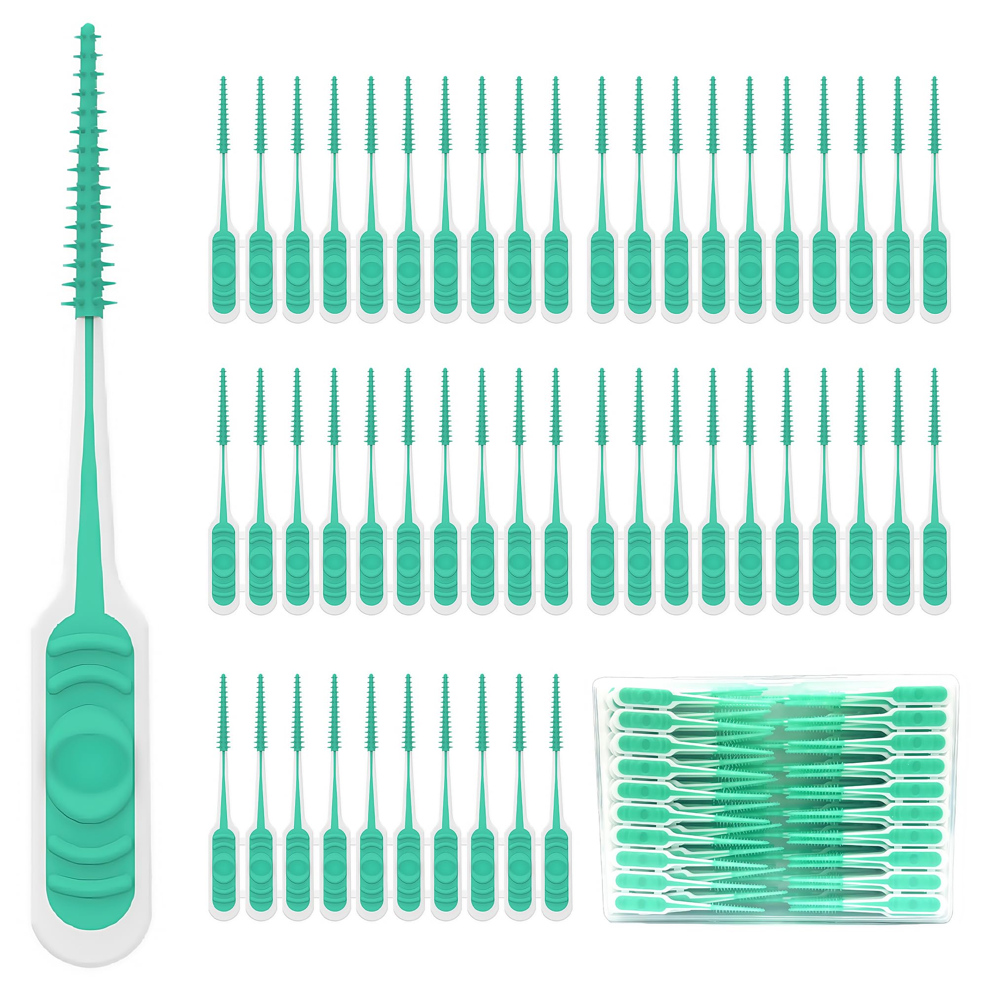 200 cepillos interdentales con mango de goma suave, púas dentales desechables para limpieza de dientes, púas dentales con práctica funda de polipropileno (verde)