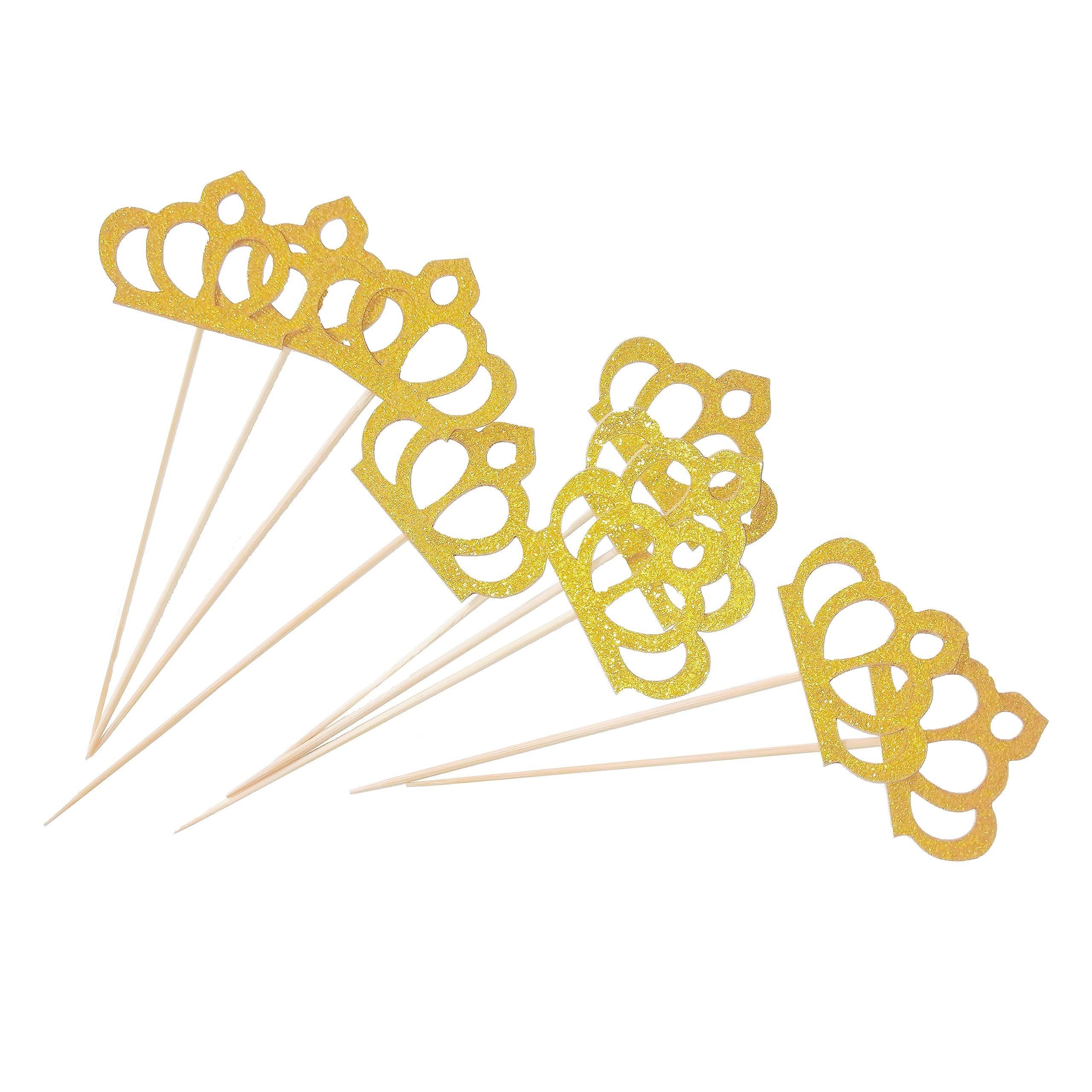 ZOOYOO Gold Glitter Crown Cupcake Toppers Cake Decoration,24pcs.
