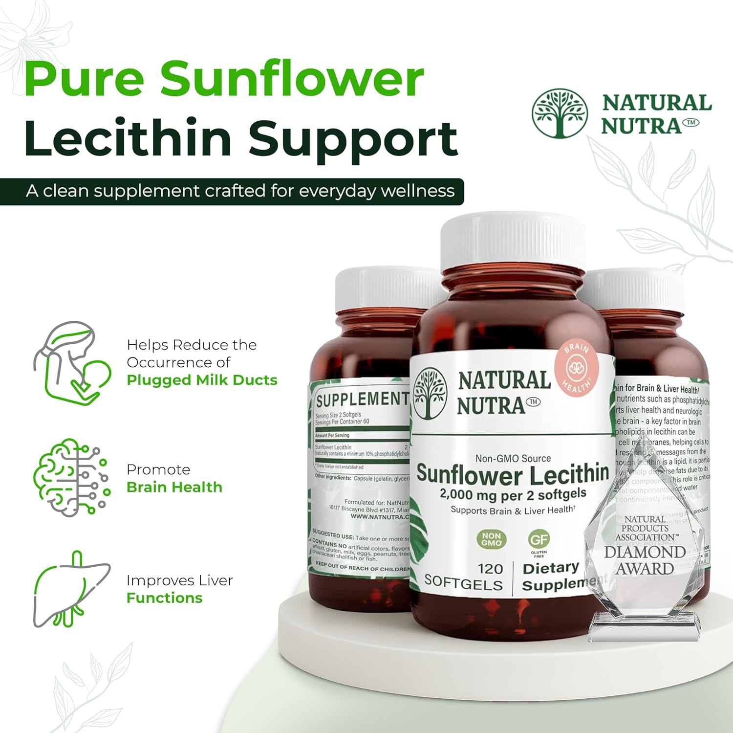 Natural Nutra Sunflower Lecithin 2000 mg Supplement, Supports Breastfeeding Moms with Plugged Milk Duct Relief, Liver & Brain Health Booster, Soy Free, Non-GMO, Gluten-Free, 120 Softgel - Image 8