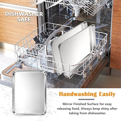 Miniatura 6 de Joyfair - Juego de bandejas para hornear de 16 pulgadas (2 unidades), bandejas de acero inoxidable para galletas, sartenes de metal comerciales,