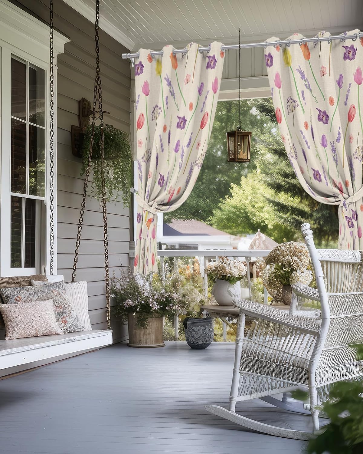 Outdoor Curtains for Patio 1 Panel Vase Tulip Lavender Florals Plants Waterproof Privacy Outside Curtain Sun Blocking Grommet Blackout Drapes for Porch Gazebo Pergolas Balcony 52x95 Inch