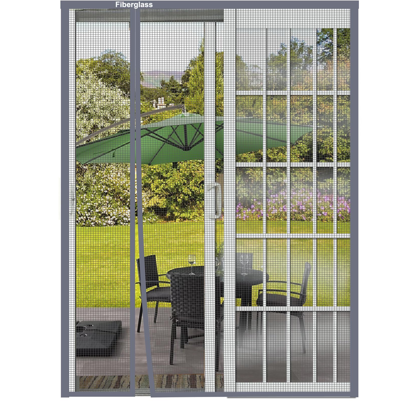 Risareyi Reversible Magnetic Fly Screens for Doors 215x270cm, Grey Fibreglass Mesh Mosquito Net, Keep Bugs Out, Side Opening Fly Screen Curtain for Patio Doors, Auto Closing