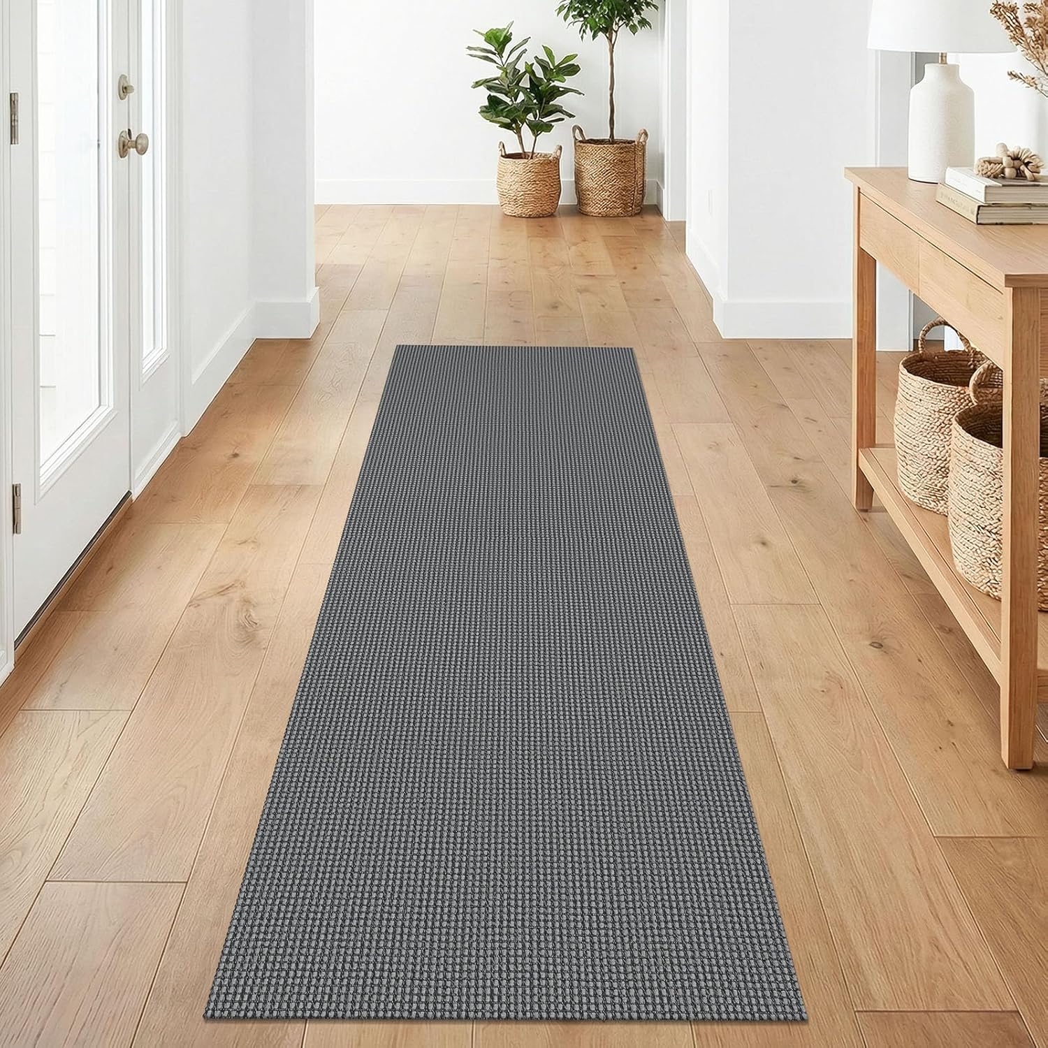 IOHOUZE Washable Runner Rug 2x7 Non Slip Runners for Hallways Entryway Runner Indoor, Kitchen Rugs Woven Cotton Floor Carpet for Kitchen Hall Entrance Bedroom, Dark Grey 2' x 7' (Runner) Dark Gray