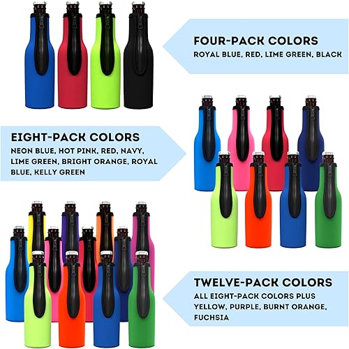 Miniatura 2 de TahoeBay Fundas aislantes para botellas de cerveza (multicolor) de neopreno con cremallera para botellas de cuello largo de 12 onzas (multicolor,