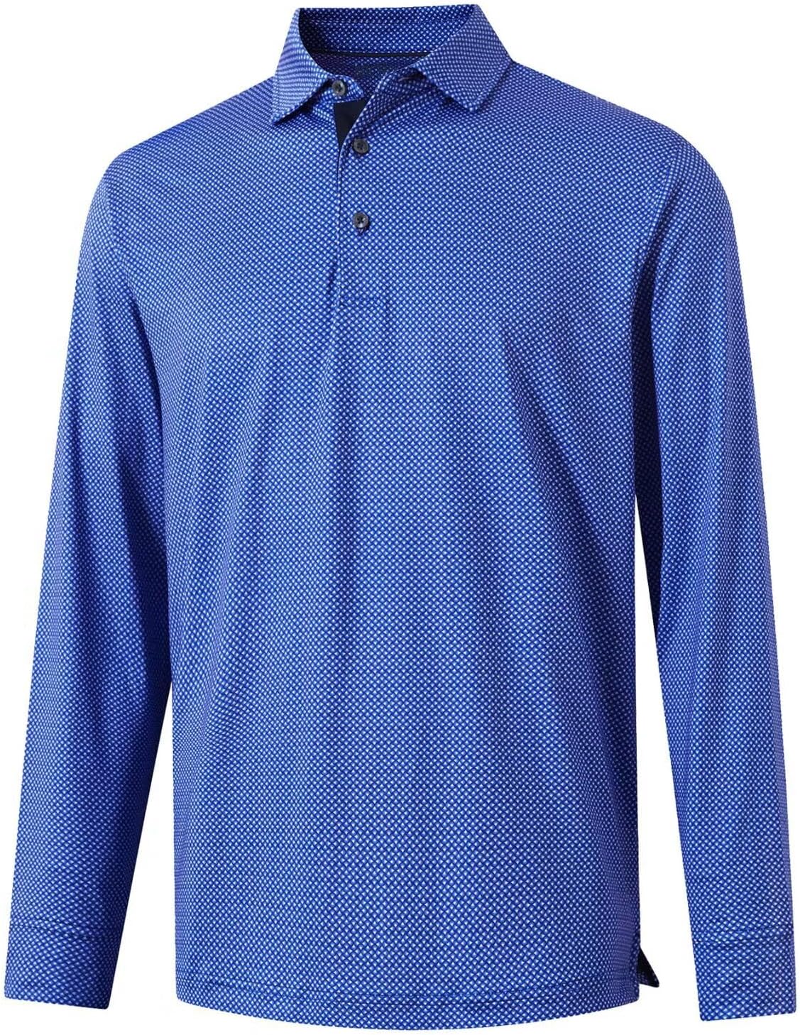 MICHEL ROUEN Long Sleeve Polo Shirts for Men with Collar Print Golf Shirts