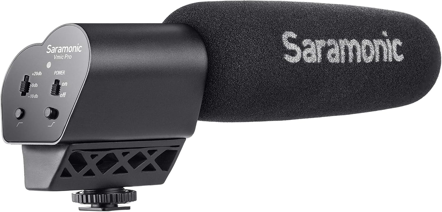 Saramonic VMIC Pro Super Directional Condenser Video Microphone with Rubberized Shockmount, High-Pass Filter, Level Control, & High-Frquency Switches, Monitoring & More - for DSLR Cameras & Camcorders