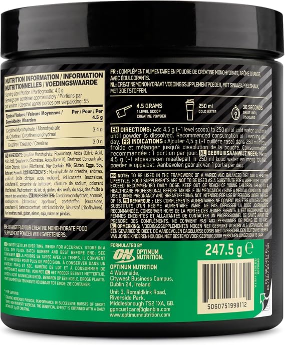 Optimum Nutrition Micronised Creatine Monohydrate Powder, 247.5g