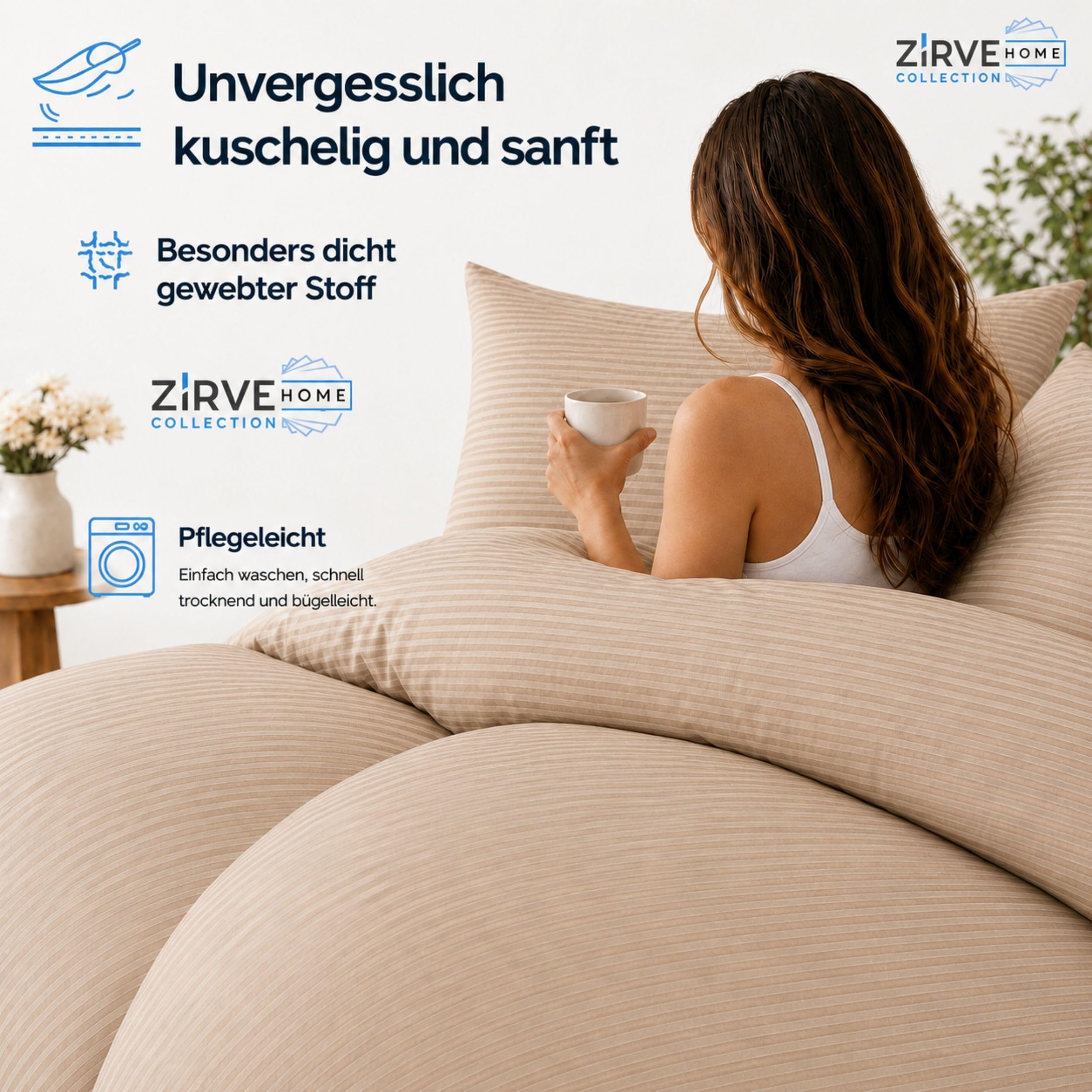 ZIRVEHOME Bettwäsche 135x200 cm, Beige, 4-teilig