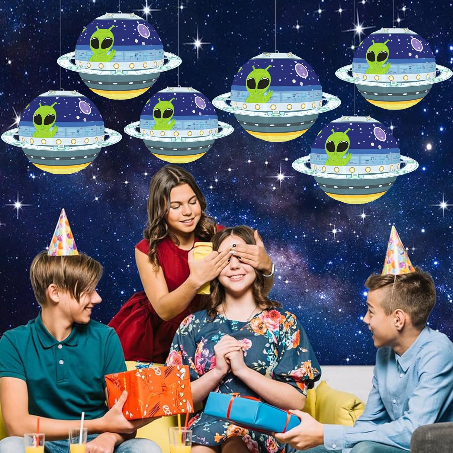 Planet Paper Lanterns Outer Space Party Hanging Lanterns 6 PCS Alien Paper Lanterns for Kids Theme Party Birthday Classroom Home Bedroom Decor Supplies