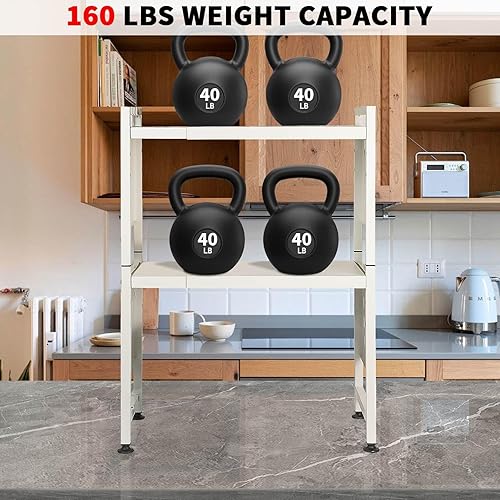 Miniatura 5 de Soporte extensible para microondas, 3 niveles resistente sobre microondas con 4 ganchos, estante de metal ajustable para horno de microondas de