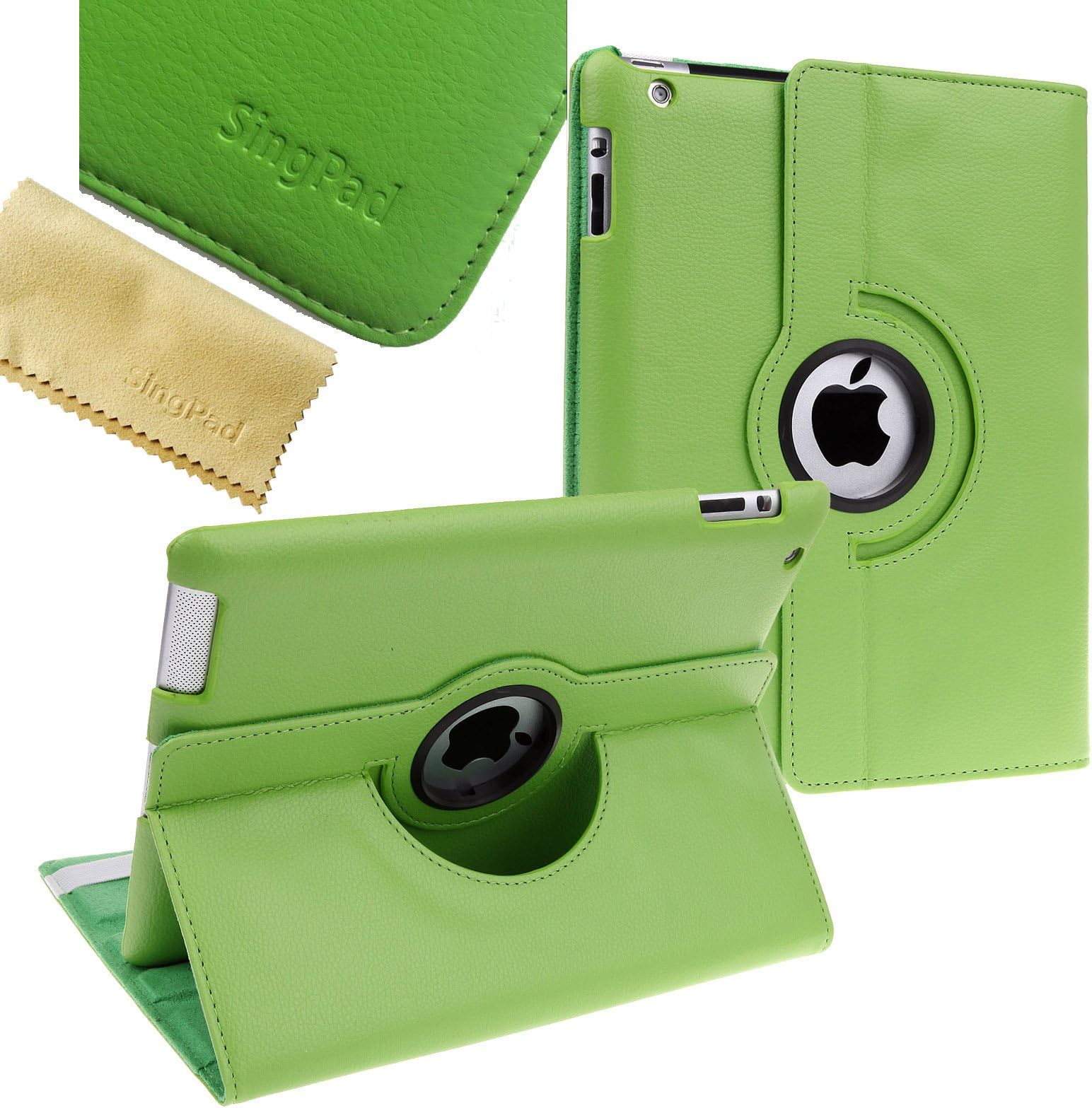 SingPad 360 Degree Rotating Stand Smart Cover PU Leather Case Apple New iPad 4 & 3 (3rd and 4th Generation with Retina Display) / IPad 2- Wake/Sleep Function (Green)