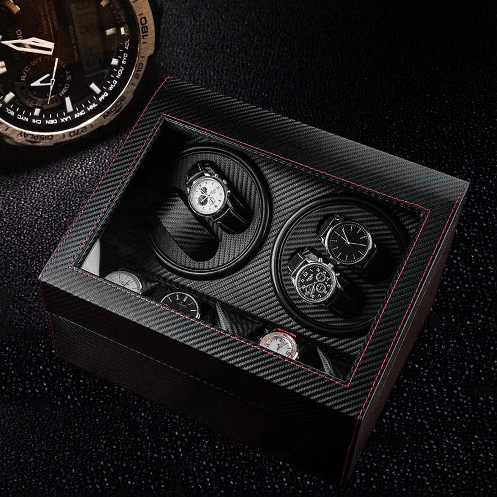 4+6 Uhrenbeweger Automatikuhren Beweger Geräuscharm Uhrbeweger Uhren Watch Winder Box Uhrenbox PU-Leder für als Weihnachten, Jubiläum, Vater, Geburtstag