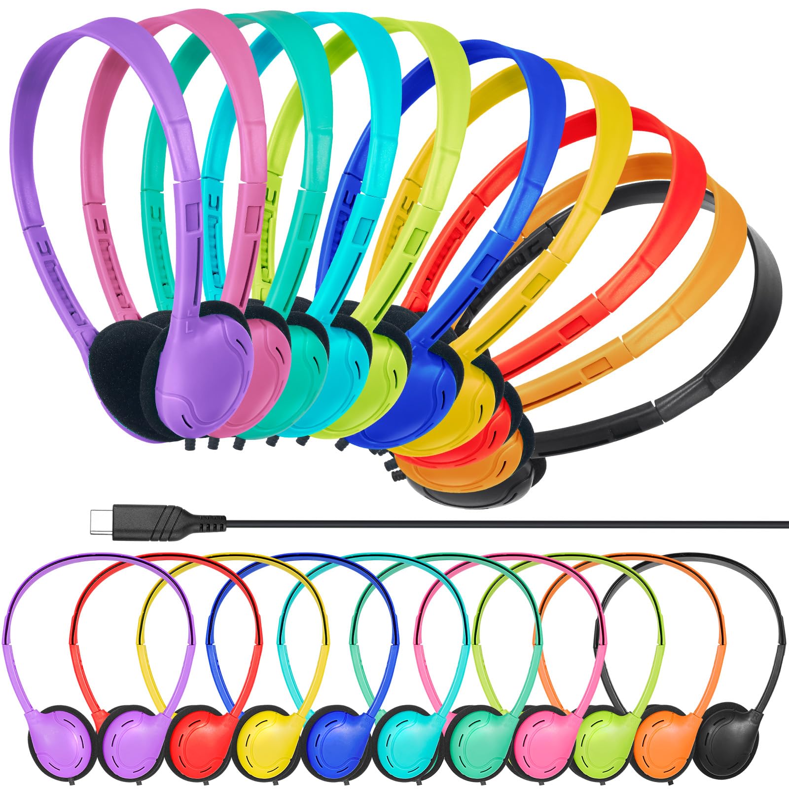 USB Type C Headphones Bulk for Classroom School Kids 30 Pack,USB C Wired Headphones for School Boys Girls Students Tablet Travel Computer Smartphones Mixed Colors