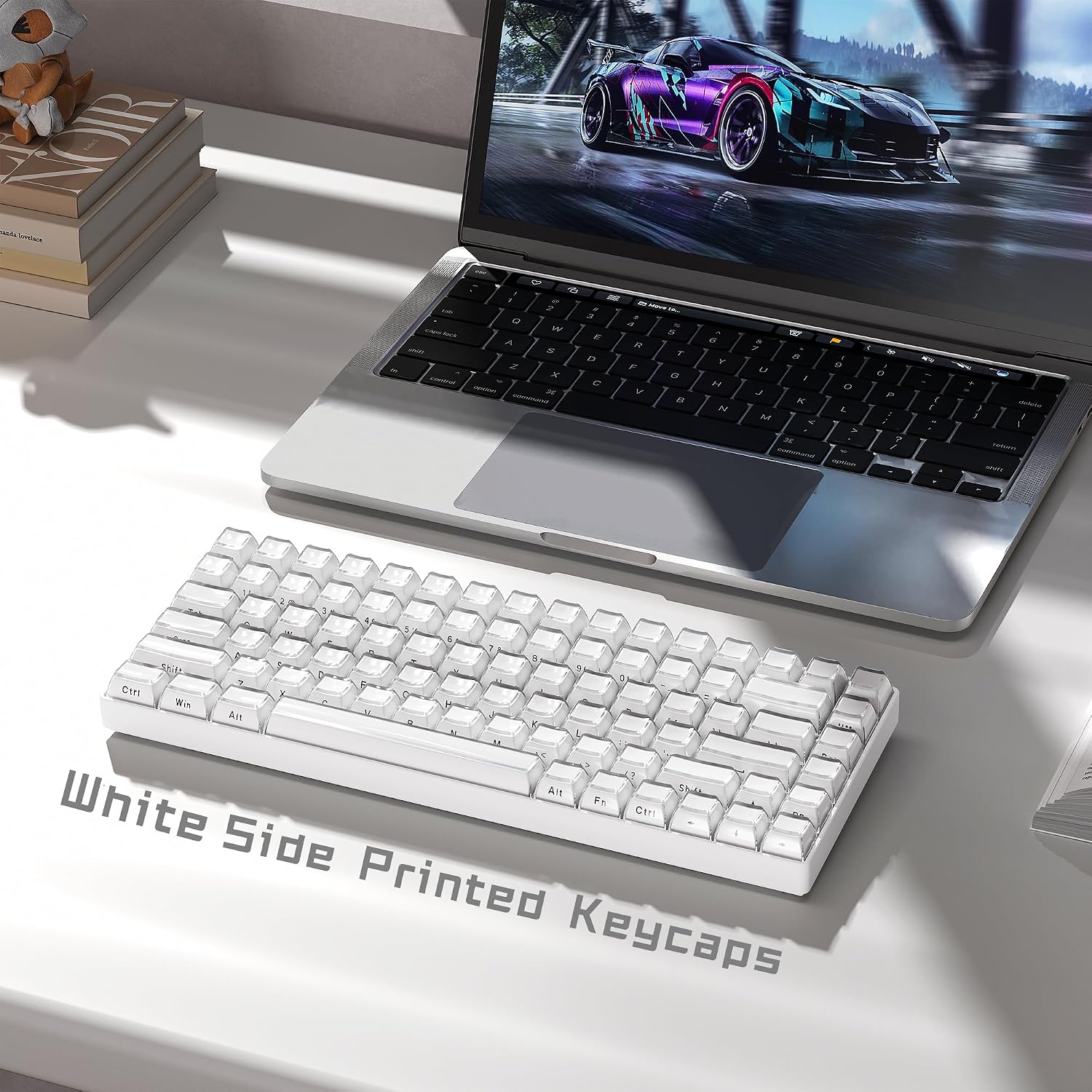 Womier Keycaps - Lusterfly Jelly Keycaps White 60 65 75 100 Percent, Side Printed Elegant Crystal Key caps, Custom 113 Keys OEM Profile for 61/68/84/87/98/100 Cherry Gateron MX Mechanical, White