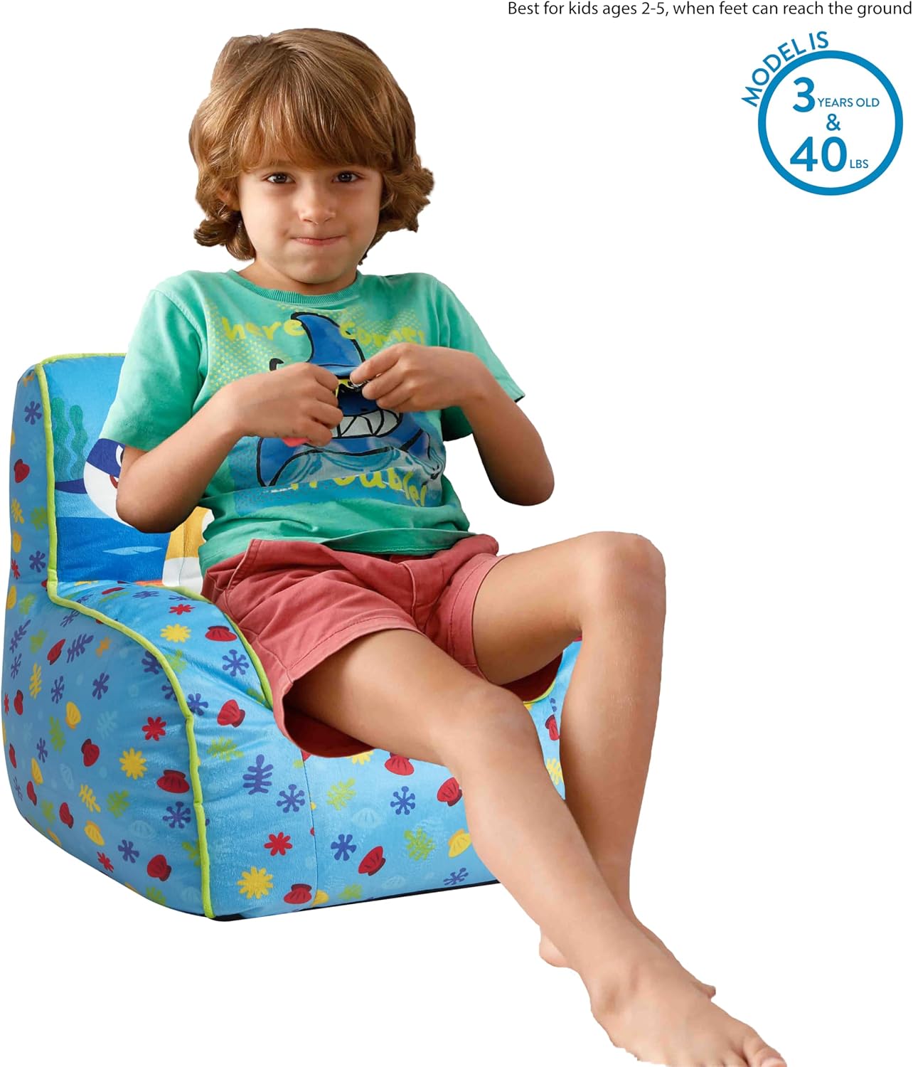 Baby Shark Kids Mink Plush Bean Bag Chair with Piping & Top Carry Handle