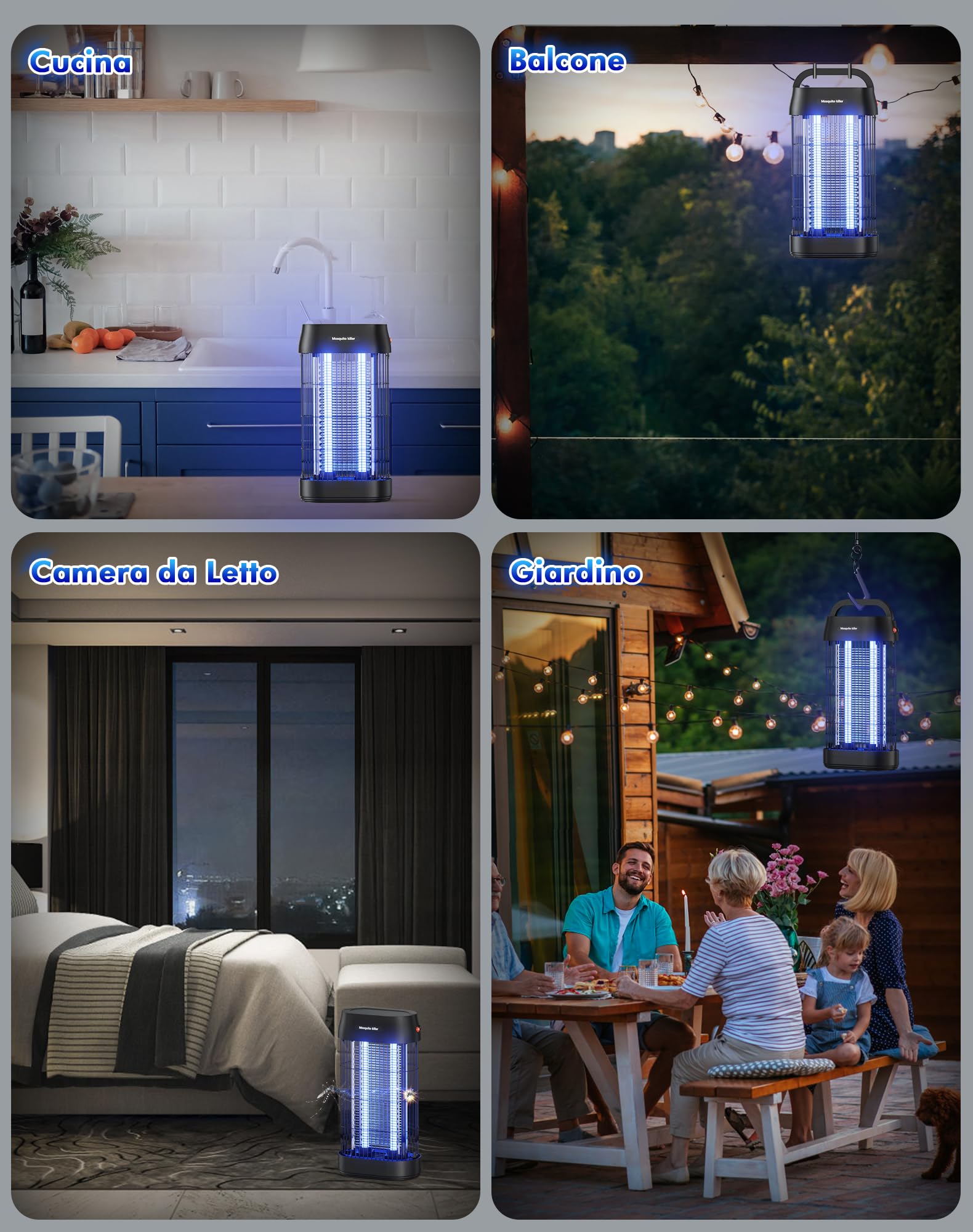 Lampada anti-zanzara 3000 V, uccide mosca elettrica UV 16 W, trappola zanzara con gancio portatile, sicura, ecologica e silenziosa, per interni ed esterni (100 m²)