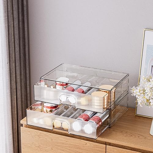 Miniatura 4 de ZHIAI Cajón de almacenamiento apilable, organizador acrílico de 2 piezas para cosméticos y productos de belleza, adecuado para aparadores, baños,