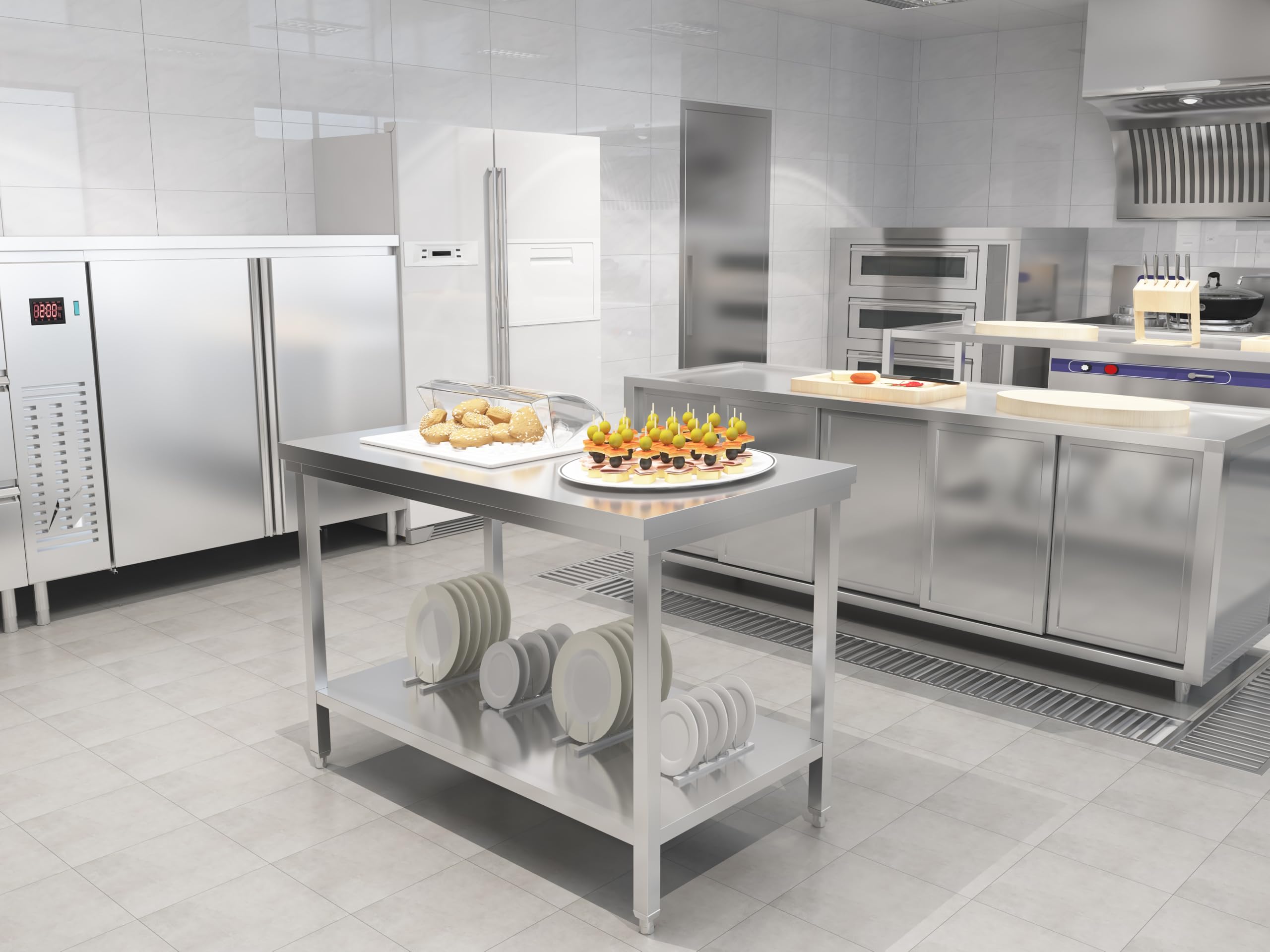METRO Professional Mesa de Trabajo Rectangular GWTS4147, Acero Inoxidable, 2 estantes, pies Ajustables (3 cm), Plata