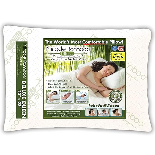 Ontel Miracle Shredded Memory Foam Pillow with Viscose from Bamboo Cover, Queen, White