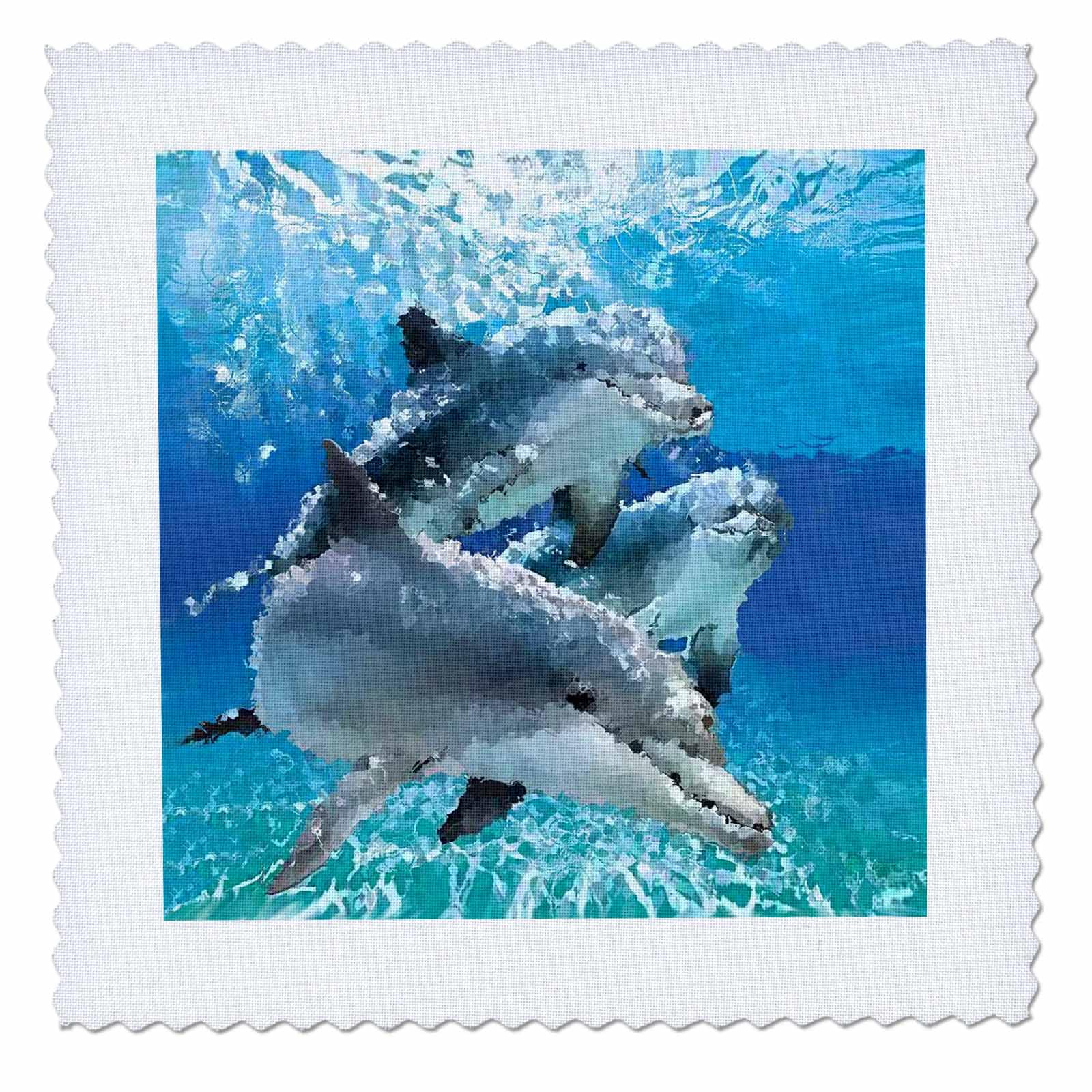 3dRose Dolphins - Quilt Square, 12 by 12-Inch (qs_4852_4)