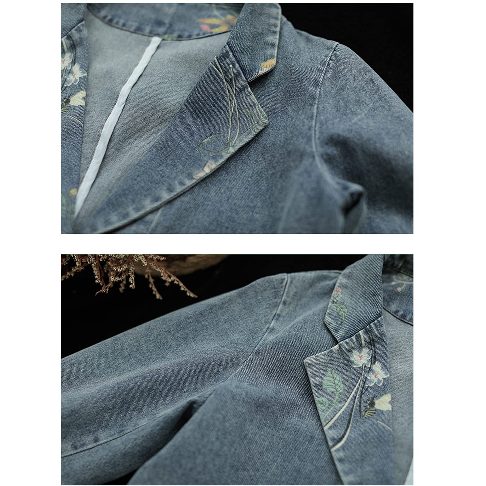 Blazer da donna in denim di cotone, a maniche lunghe, con bottoni da bavero, giacca da lavoro e da ufficio